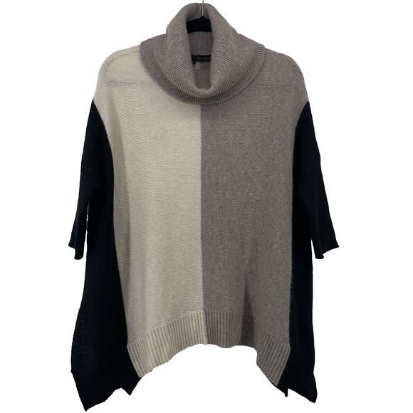 360 Cashmere Oversized X-Small Poncho Sweater Cowl Neck Colorblock Neutral Tan - Picture 1 of 6
